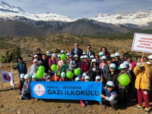 Seydişehir’de minik öğrenciler fidan dikti